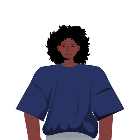 young woman in casual trendy clothes african american female cartoon character portraitのイラスト素材