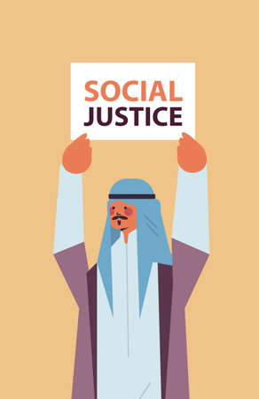 arab man activist holding stop racism poster racial equality social justice stop discrimination conceptのイラスト素材