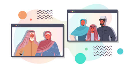 arab grandparents having virtual meeting with children during video call family chat communication
