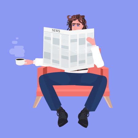businessman drinking coffee reading newspaper mass media hot latest news conceptのイラスト素材