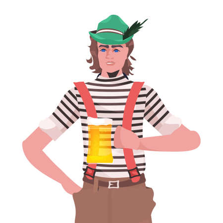 man in medical mask holding beer mug Oktoberfest party celebration coronavirus quarantine conceptのイラスト素材