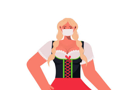 woman in medical mask Oktoberfest party celebration coronavirus quarantine conceptのイラスト素材