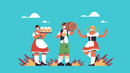 people in face masks drinking beer having fun Oktoberfest festival celebration conceptのイラスト素材