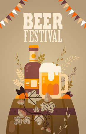 beer festival Oktoberfest party celebration concept lettering greeting card or flyer vertical banner or posterのイラスト素材