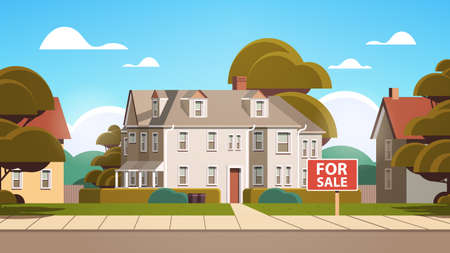 modern town house exterior real estate rent sign urban building facade horizontalのイラスト素材