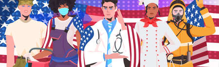 mix race people of different occupations standing together labor day celebration concept