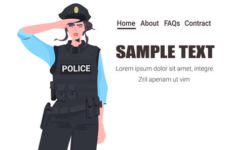policewoman in tactical gear riot police officer standing pose protesters and demonstration control conceptのイラスト素材