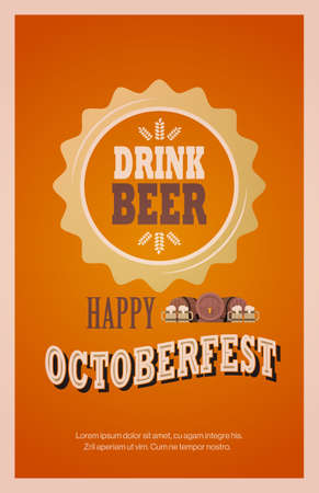 beer festival Oktoberfest party celebration concept lettering greeting card or flyer vertical banner or posterのイラスト素材