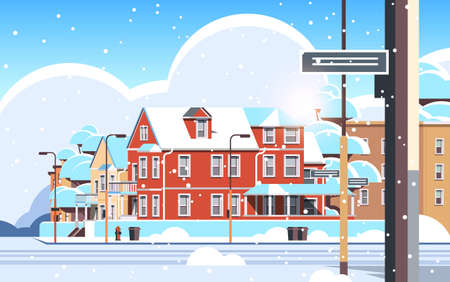 city facade buildings empty no people urban street real estate houses exterior winter snowfall cityscapeのイラスト素材