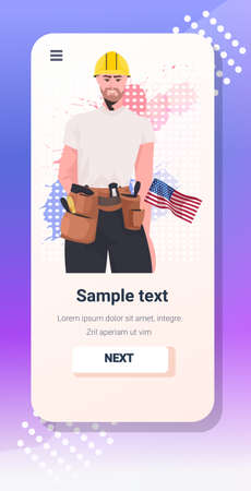 workman in uniform with USA flag labor day celebration conceptのイラスト素材