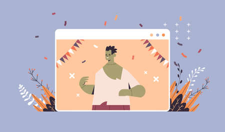 man in zombie costume celebrating happy halloween holiday self isolation online communication conceptのイラスト素材