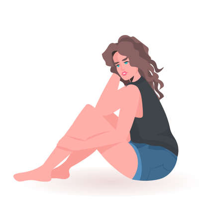 beautiful girl in casual clothes female cartoon character sitting poseのイラスト素材