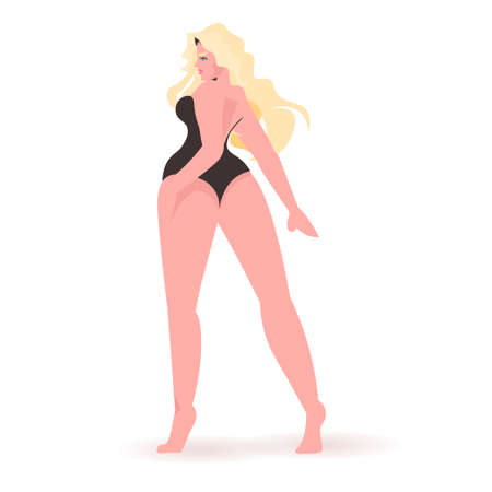 slim girl in bikini beautiful woman standing pose love your body concept full lengthのイラスト素材
