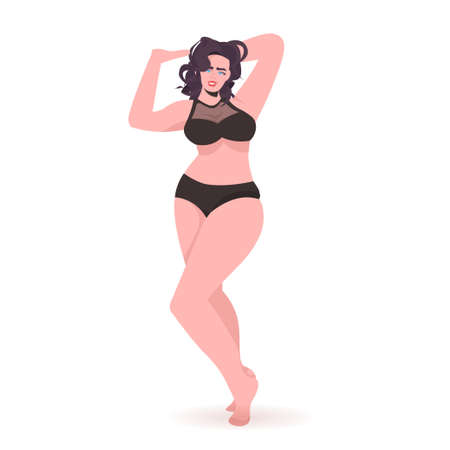 slim girl in bikini beautiful woman standing pose love your body concept full lengthのイラスト素材