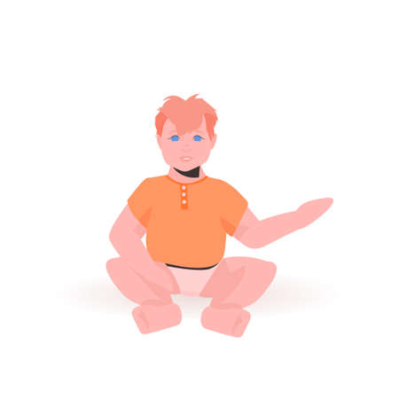 cute little child playing baby boy sitting pose male cartoon character full length isolatedのイラスト素材