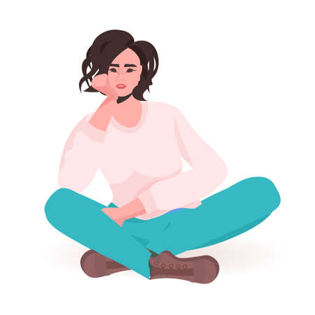 beautiful girl in casual clothes female cartoon character sitting pose full lengthのイラスト素材