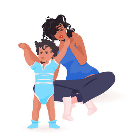 young mother playing with newborn baby happy family spending time together motherhood conceptのイラスト素材