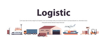 logistic transportation set trucks ship airplane train warehouse cargo symbols express delivery...