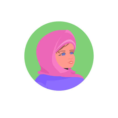 young arab girl face avatar little child female cartoon character portraitのイラスト素材
