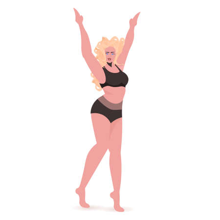 slim girl in bikini beautiful woman standing pose love your body concept full lengthのイラスト素材