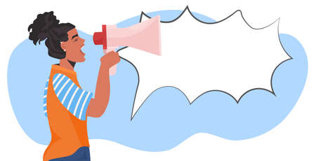 girl activist talking in loudspeaker female empowerment movement women power announcement conceptのイラスト素材