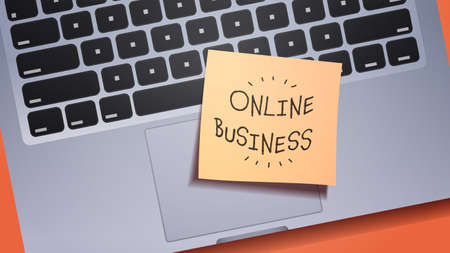 online business llettering on sticky note paper on laptop keyboard creative idea conceptのイラスト素材