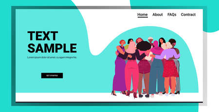 mix race girls embracing standing together female empowerment movement women power conceptのイラスト素材