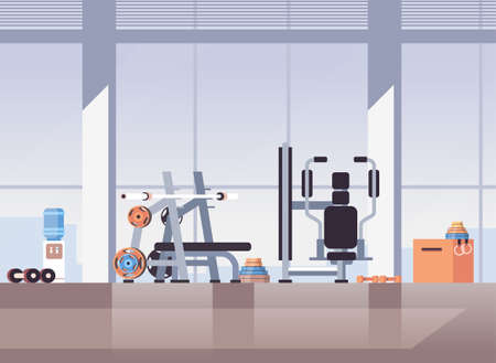 empty no people sport gym interior workout equipment training apparatus fitness healthy lifestyle conceptのイラスト素材