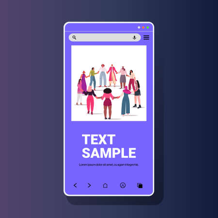 mix race girls holding hands standing together female empowerment movement women power conceptのイラスト素材