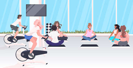 people doing physical exercises cardio training fitness workout healthy lifestyle concept