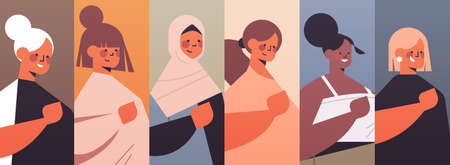 set mix race girls avatars womens club union of feminists concept portraits collection horizontal