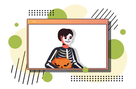 man in skeleton costume happy halloween holiday celebration self isolation coronavirus quarantine conceptのイラスト素材