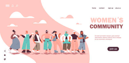 mix race girls standing together female empowerment movement womens community union of feminists...