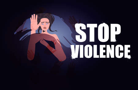 scared terrified woman stop violence and aggression concept portrait horizontal