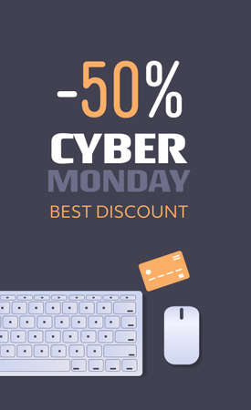 online shopping cyber monday sale holiday discount poster e-commerce concept top angle view verticalのイラスト素材