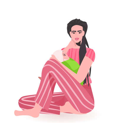 young mother playing with newborn baby happy family spending time together motherhood conceptのイラスト素材
