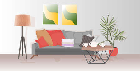 contemporaty living room with furniture empty no people apartment interiorのイラスト素材