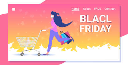 woman in mask running with shopping bags black friday big sale coronavirus quarantine conceptのイラスト素材