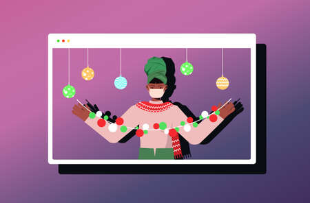 woman wearing mask to prevent coronavirus pandemic new year christmas holidays celebrationのイラスト素材