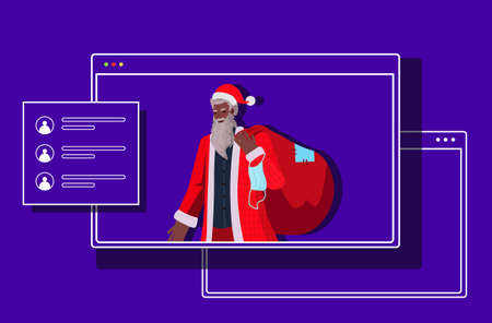 santa claus with mask holding sack new year christmas holidays celebration coronavirus quarantineのイラスト素材