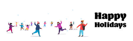 mix race children in masks having winter fun outdoors leisure and activities coronavirus quarantine conceptのイラスト素材