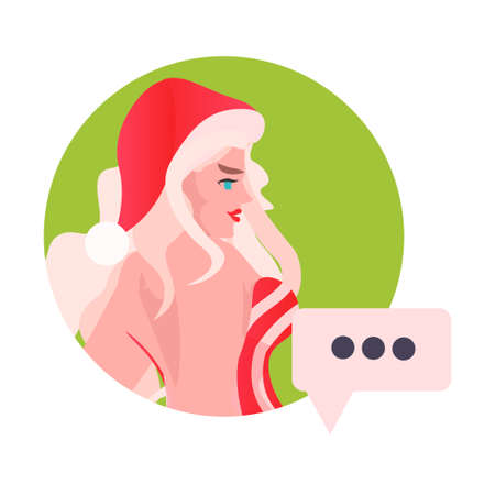 santa woman face avatar with chat bubble new year christmas holidays celebration online communicationのイラスト素材