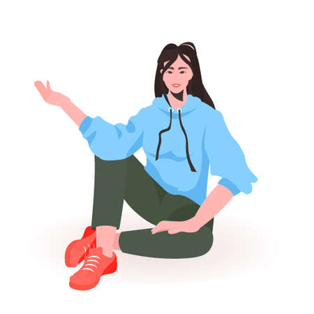 beautiful girl in casual clothes female cartoon character sitting pose full lengthのイラスト素材