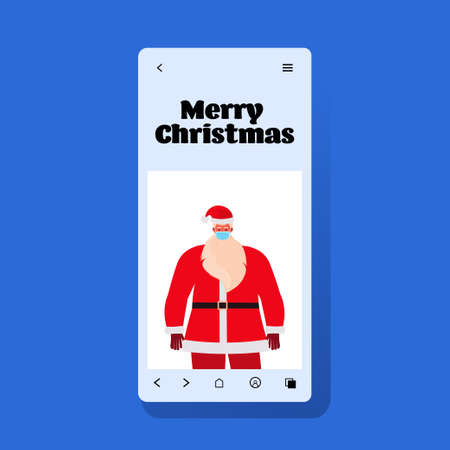 santa claus on smartphone screen new year christmas holidays celebration coronavirus quarantine conceptのイラスト素材