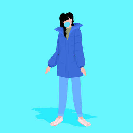 woman in casual winter clothes wearing mask to prevent coronavirus pandemic covid-19 quarantine conceptのイラスト素材