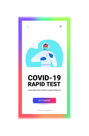 female doctor in mask holding covid-19 nasal swab laboratory test coronavirus pandemic conceptのイラスト素材