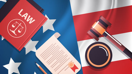 gavel and judge book on USA flag american presidential inauguration day celebration concept greeting cardのイラスト素材