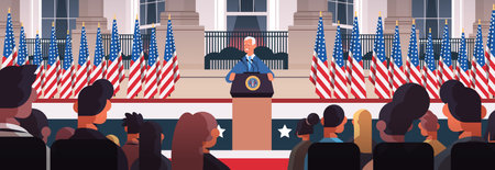 president democrat winner of United States presidential election man giving speech from tribune USA inauguration dayのイラスト素材
