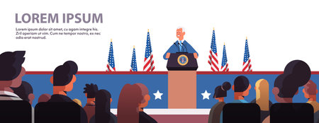president democrat winner of United States presidential election man giving speech from tribune USA inaugurationのイラスト素材