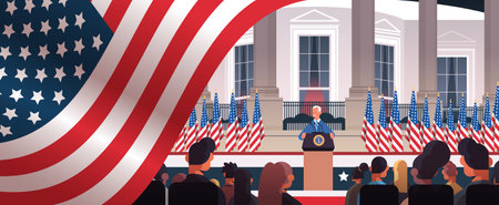 president democrat winner of United States presidential election man giving speech from tribune USA...